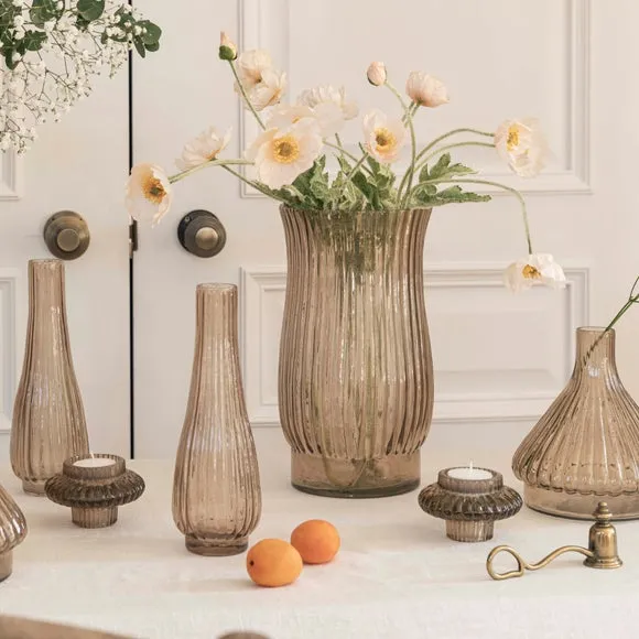 Ivyline Airlie Ribbed Vase Apricot H27cm W14.5cm, Orange 6