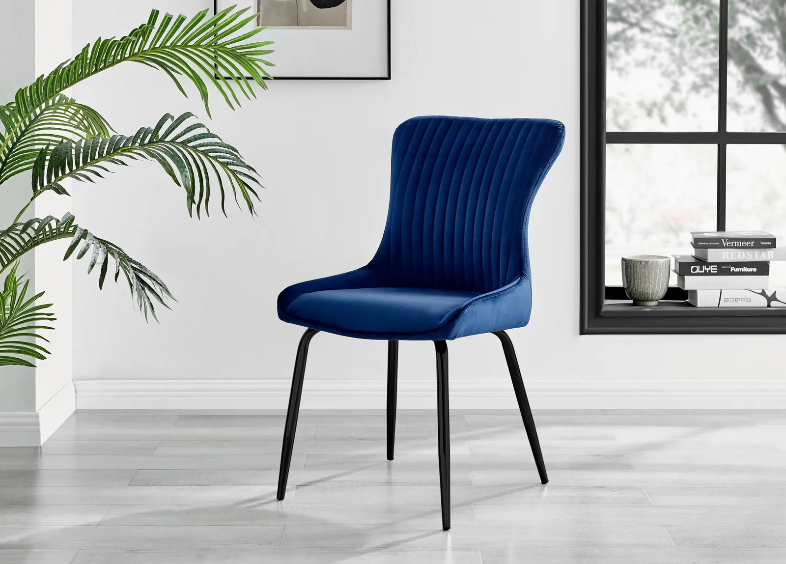 FurnitureboxUK Set of 2 Nora Deep Padded Luxurious Dining Chairs Upholstered In Soft Velvet With Black Legs in Blue 2
