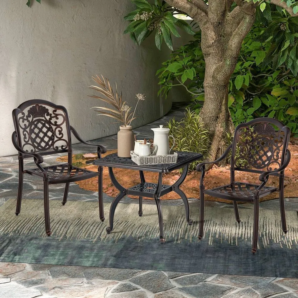 Costway 53 cm Cast Aluminum Outdoor Side Table Anti-rust Patio Coffee Table in Copper 3