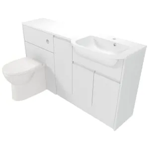 Deccado Clifton Bright White Right Hand 1500mm Fitted Vanity & Toilet Pan Unit Combination with Right Hand Basin