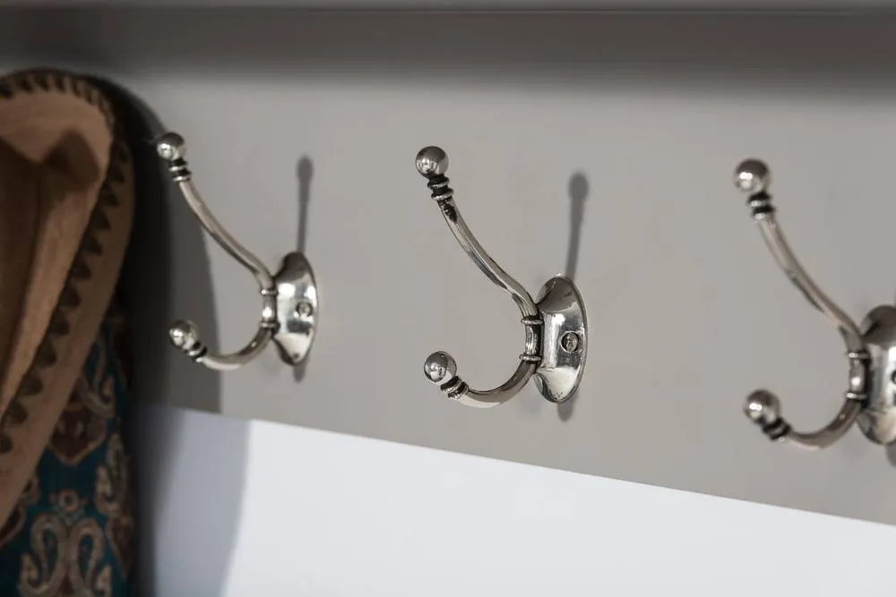 Statement Furniture Tetbury Large Hallway Coat Rack / Shelf with Wicker Storage Baskets in Light Grey 5