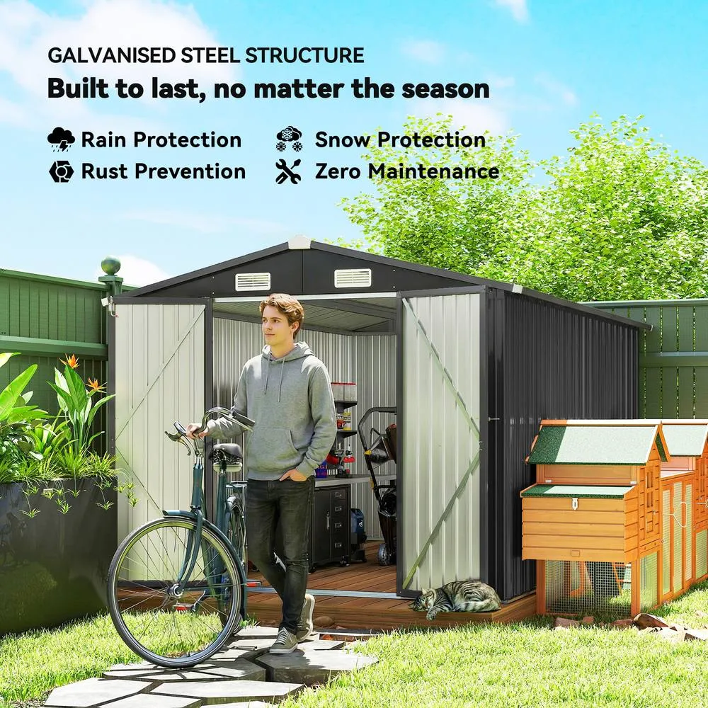OUTSUNNY 12 x 8 ft Garden Shed, Outdoor Storage Shed with 4 Vents Dark Grey 4