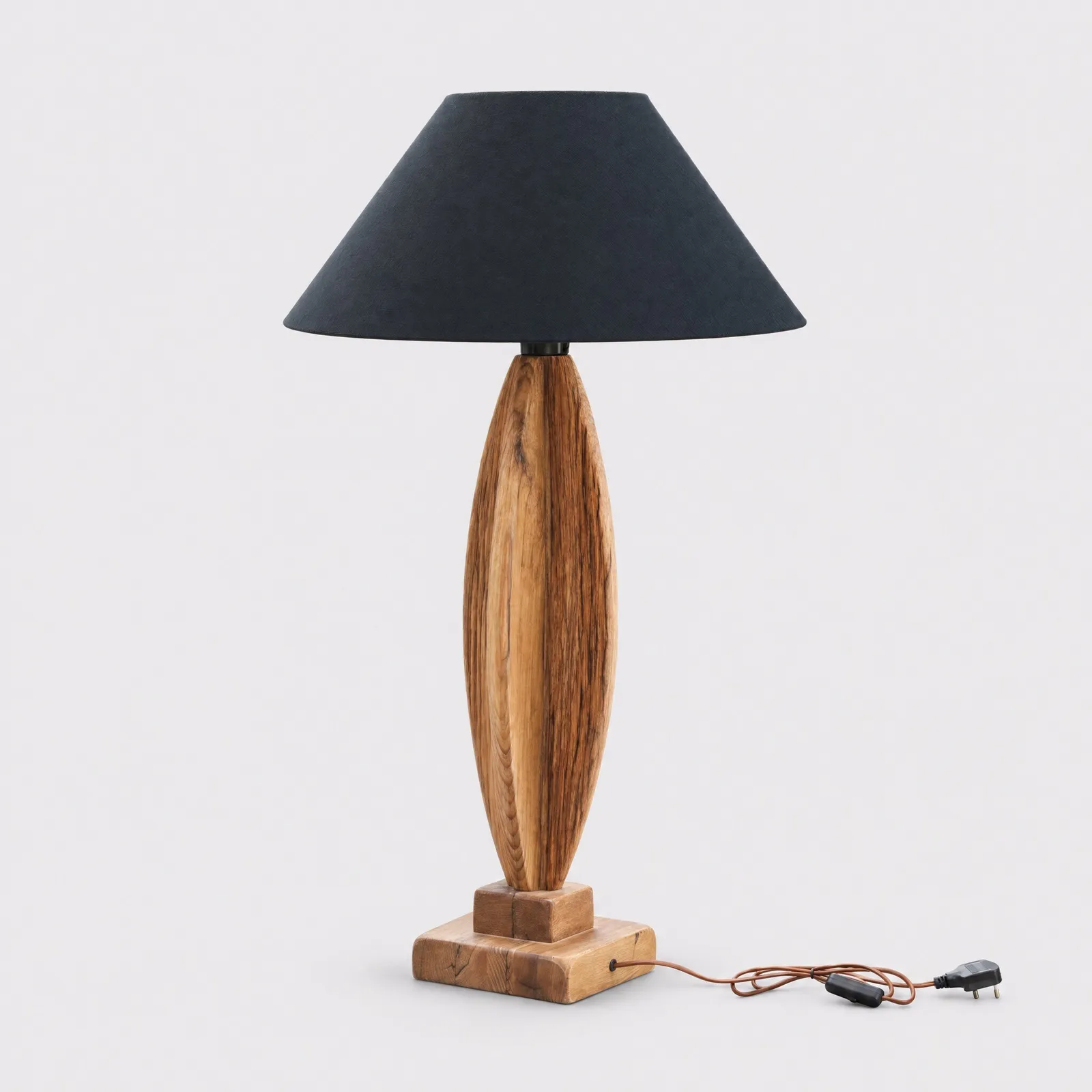 Geo Shape Table Lamp With Black Shade 55X55X95Cm Oak | Barker & Stonehouse