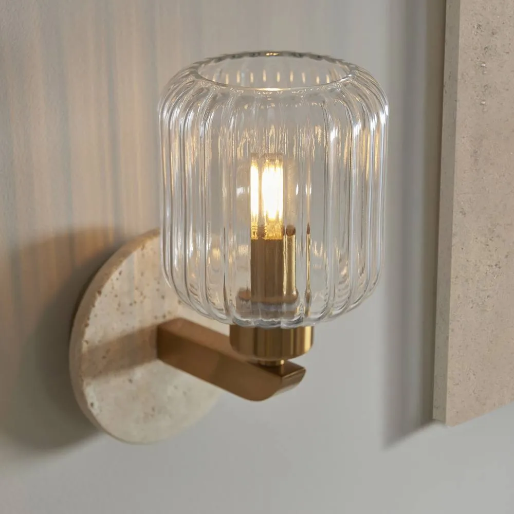 Netlighting Travi Ribbed Wall Lamp Beige Marble Vintage Brass & Ribbed Glass E14 3