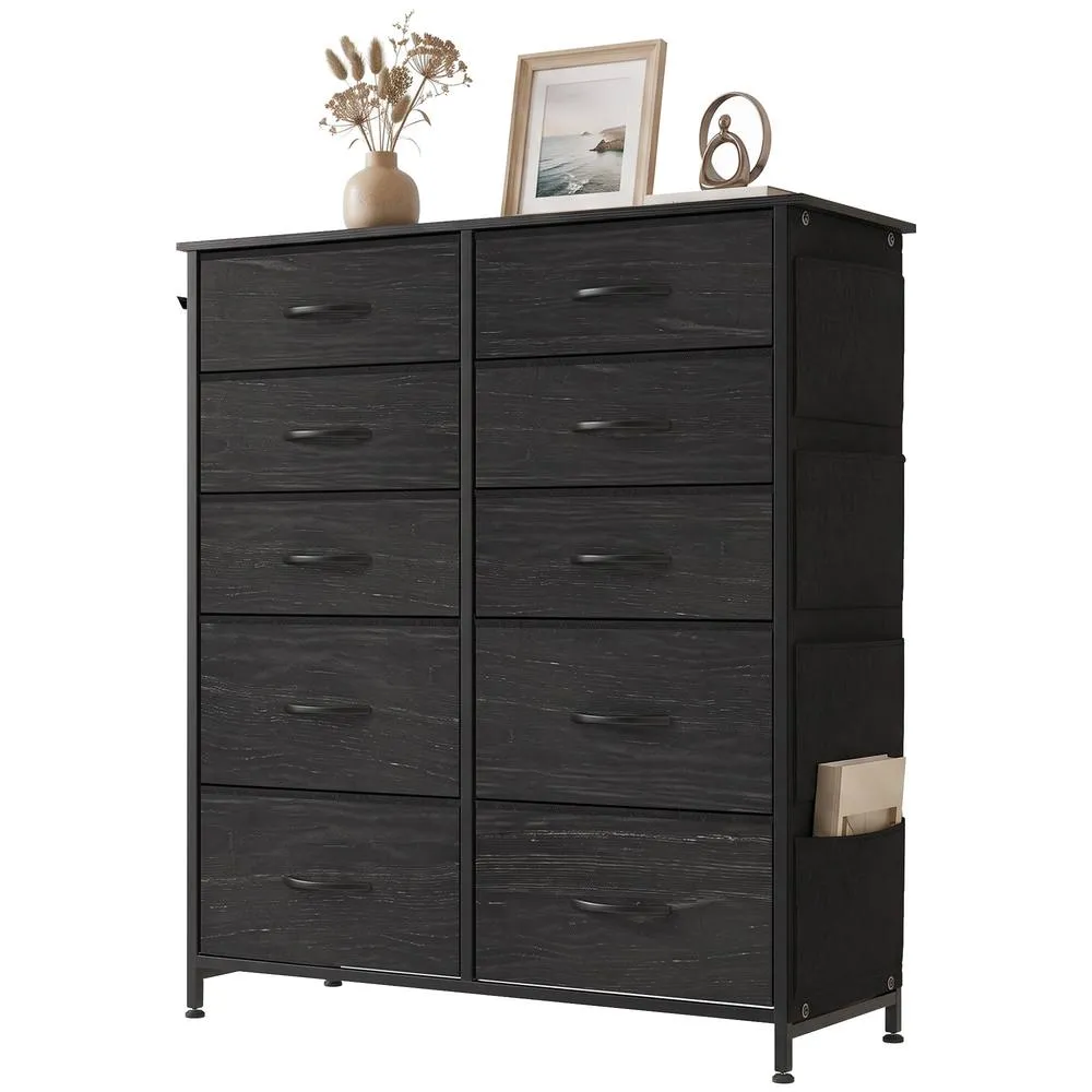 HOMCOM Fabric Chest of Drawers, 10 Drawer Dresser for Bedroom, Black