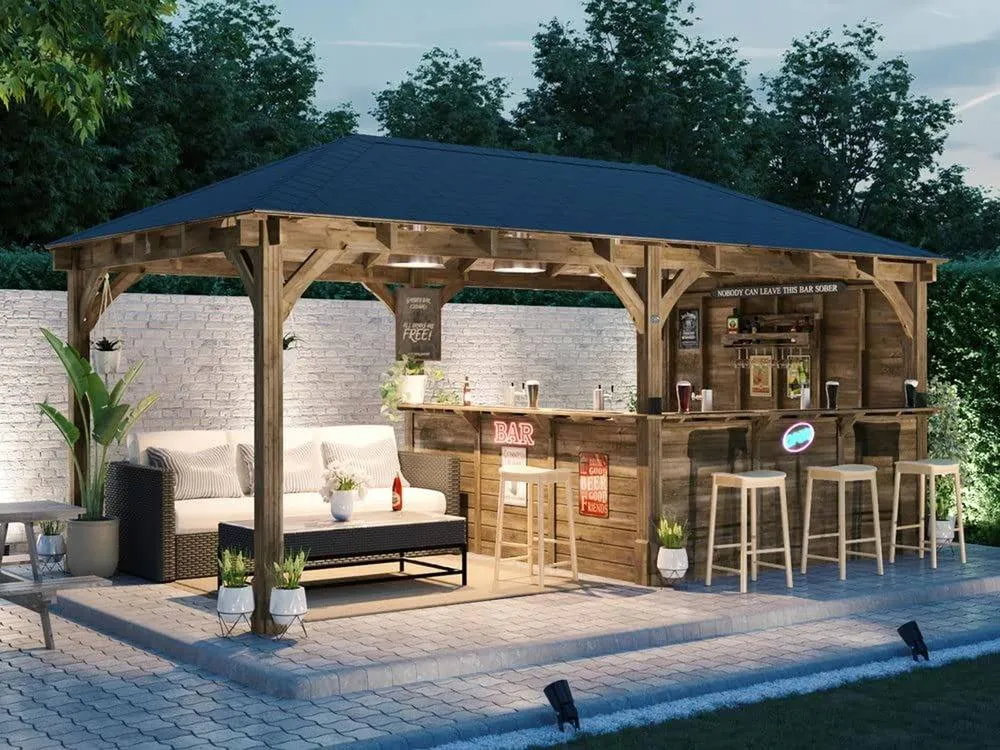 Dunster House Garden Bar 6m x 3m Outdoor Pub Shed with Counter Leviathan Side Wall in Brown 2