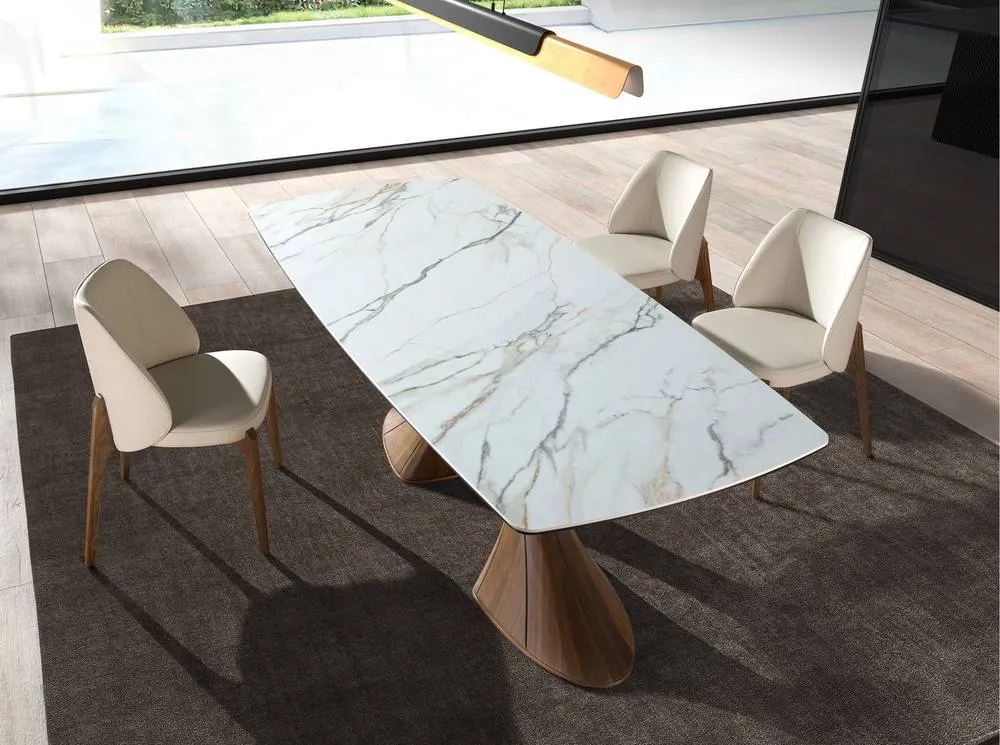Angel Cerda Cream Leatherette Dining Chair with Walnut Veneer 6