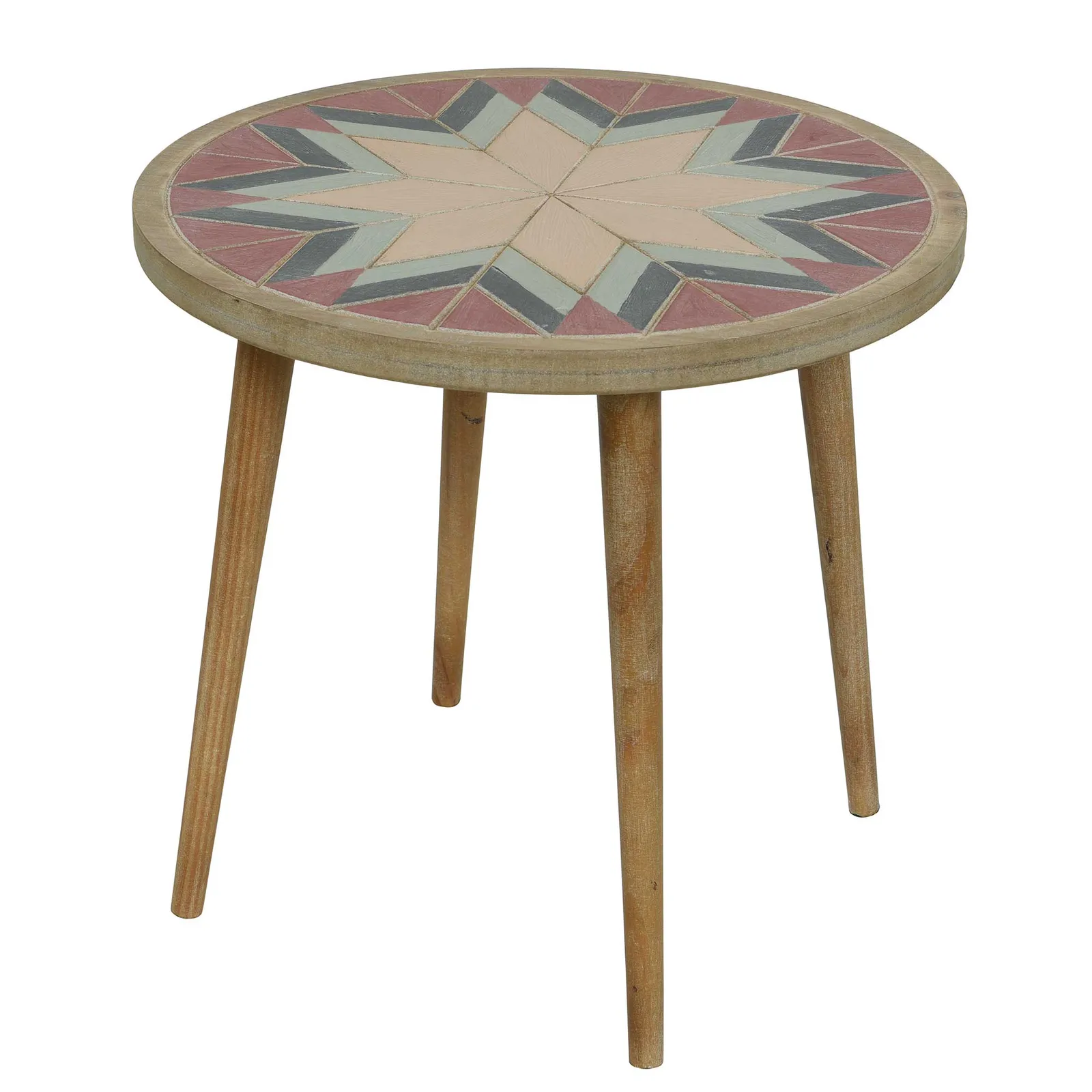 Handmade Round Side Table, Pastel and White Wash