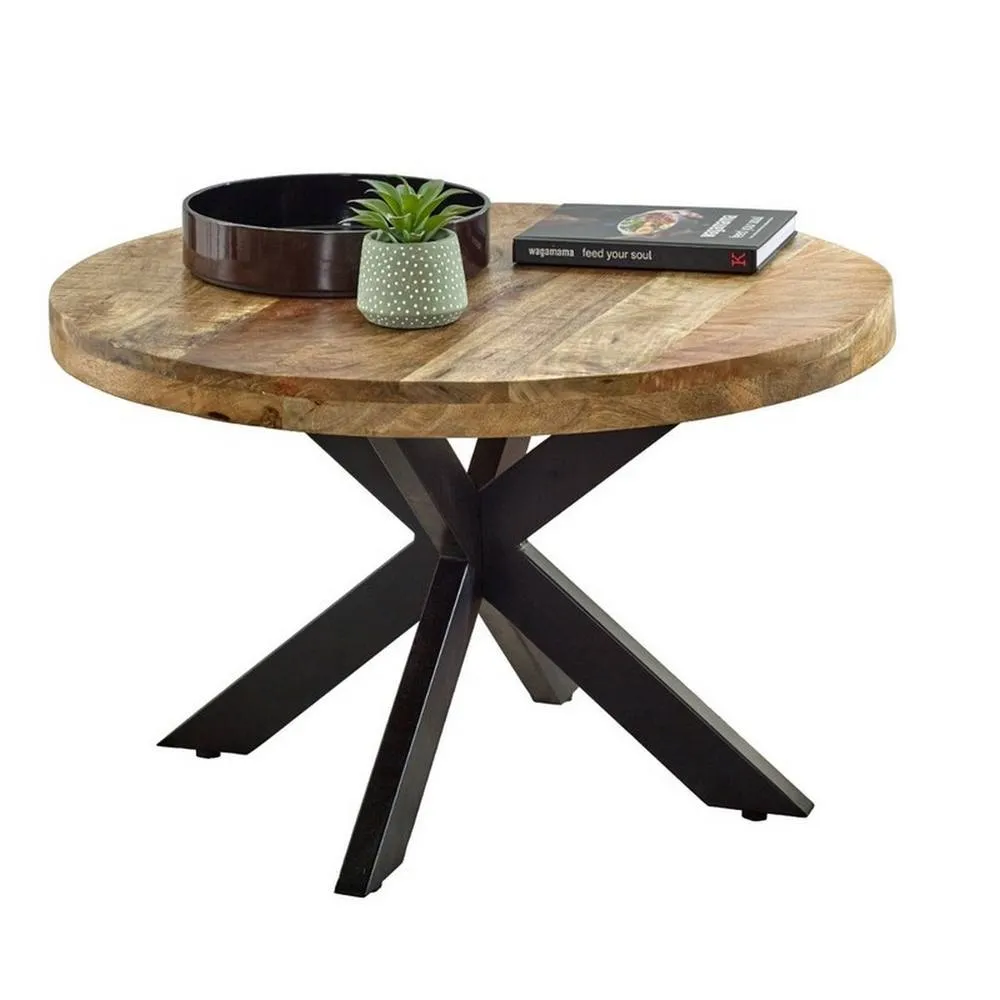 Indian Hub Surrey Coffee Table with Spider Legs - Solid Mango Wood/Metal in Brown
