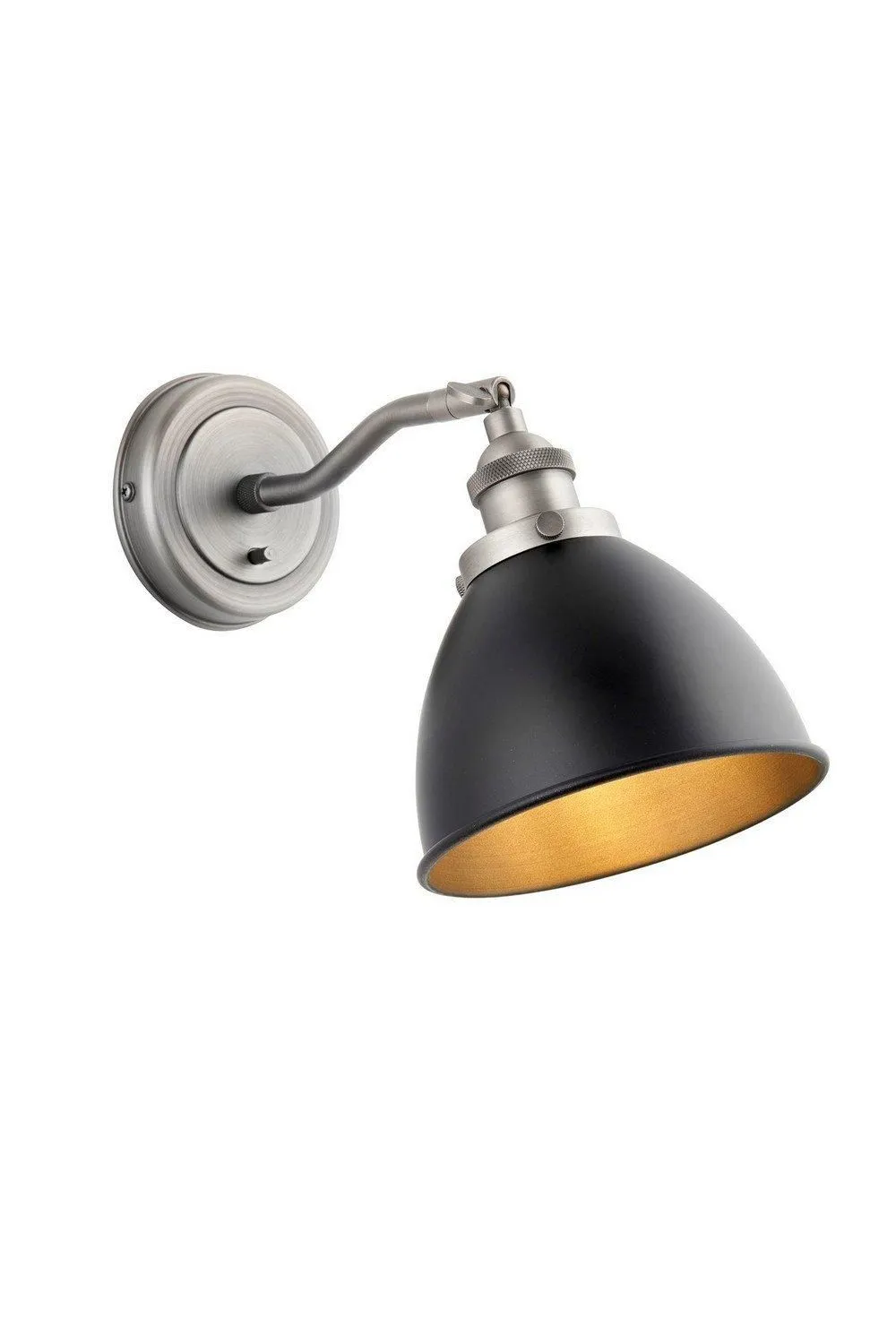 Netlighting Franklin Metal Wall Lamp Aged Pewter Plate Matt Black Paint in Grey