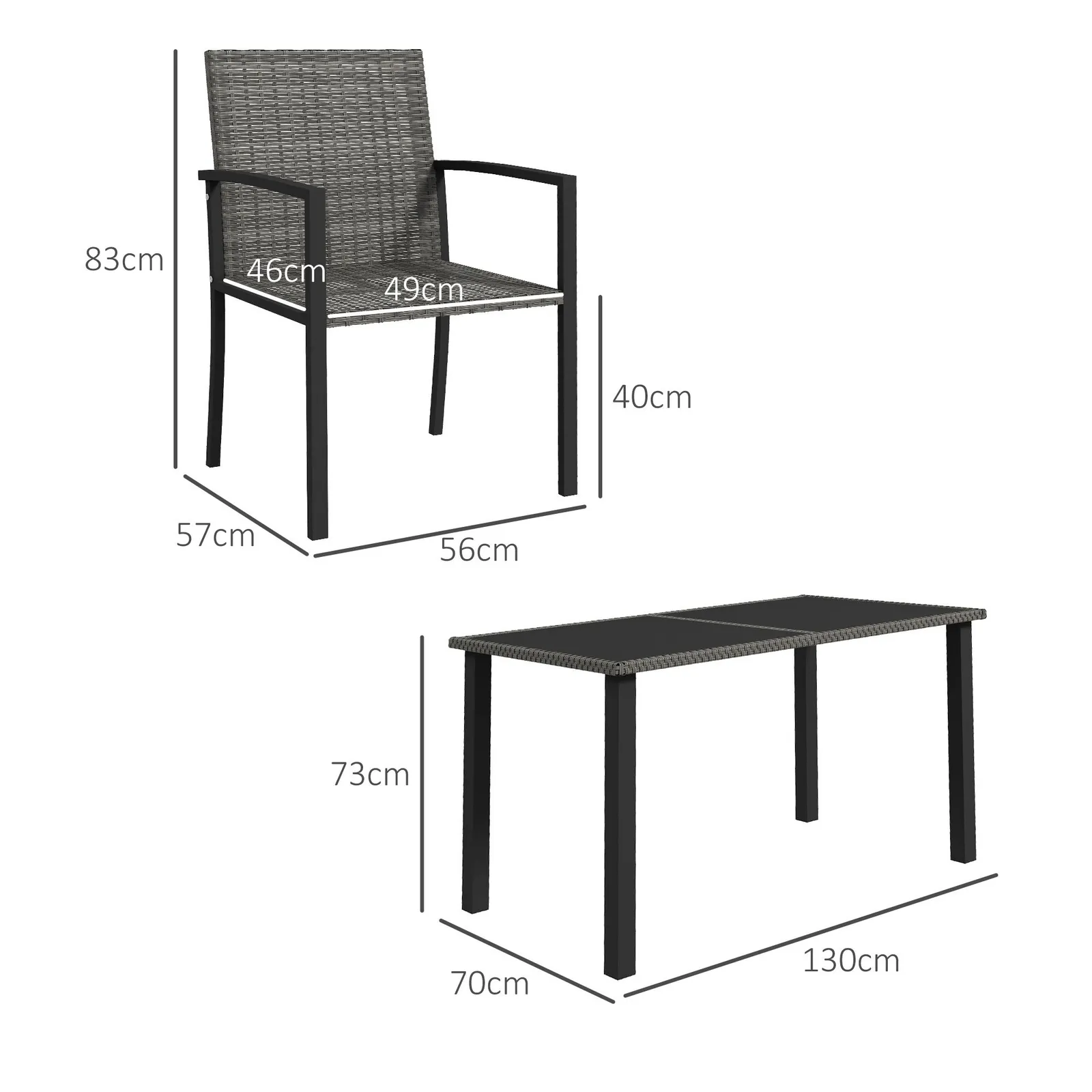 OUTSUNNY 4 Seater Rattan Garden Furniture Set w/ Glass Tabletop in Grey 3