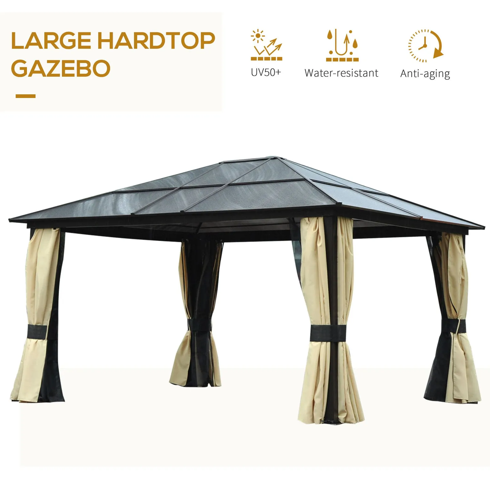OUTSUNNY 4 x 3.6m Hardtop Gazebo Canopy with Roof & Aluminium Frame in Black 4