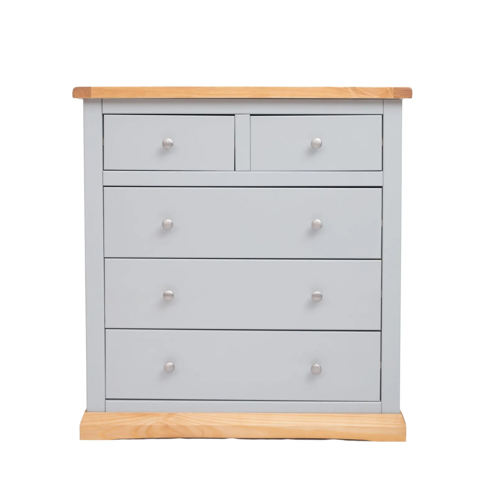 Cabinet Bits Bomporto 5 Drawer Chest of Drawers Chrome Knob in Light Grey