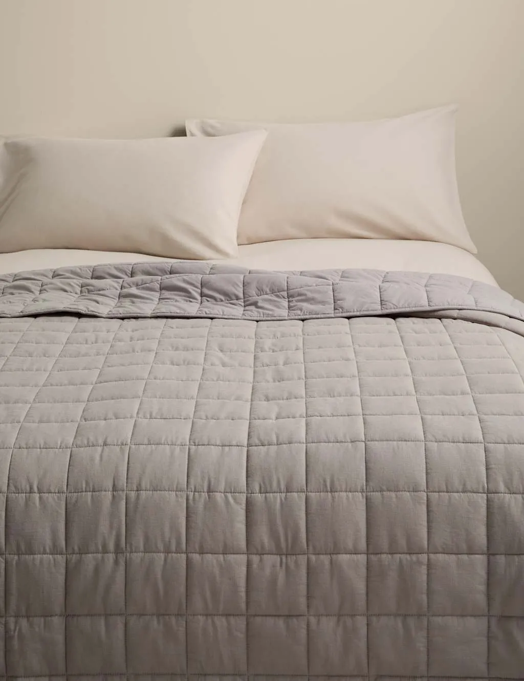 M&S Cotton Rich Quilted Bedspread with Linen Marble