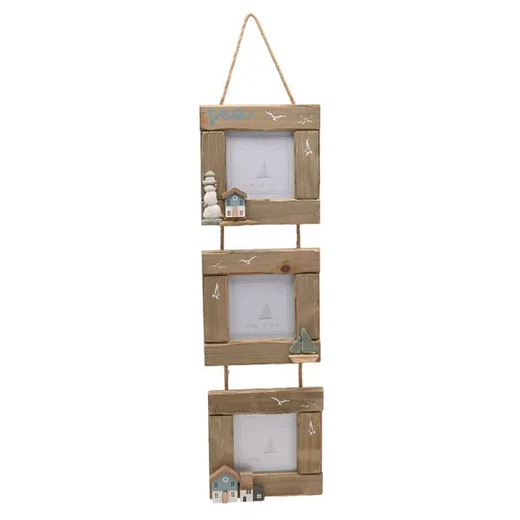 Love Life By The Sea Driftwood & Sea Glass Hanging Triple Multi Photo Frame 2