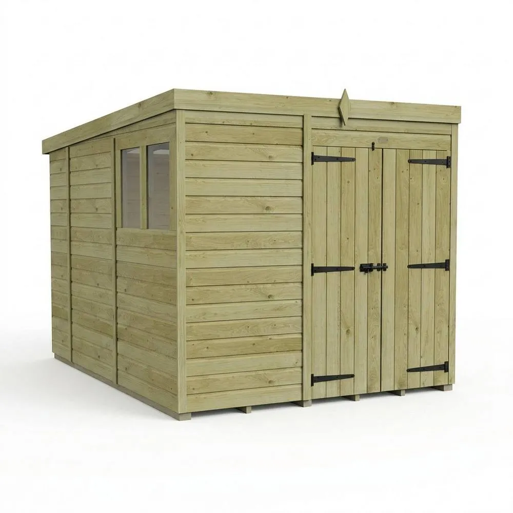 Buttercup Farm 7ft x 10ft Pent Garden Shed Double Door With Windows - Timber in Brown