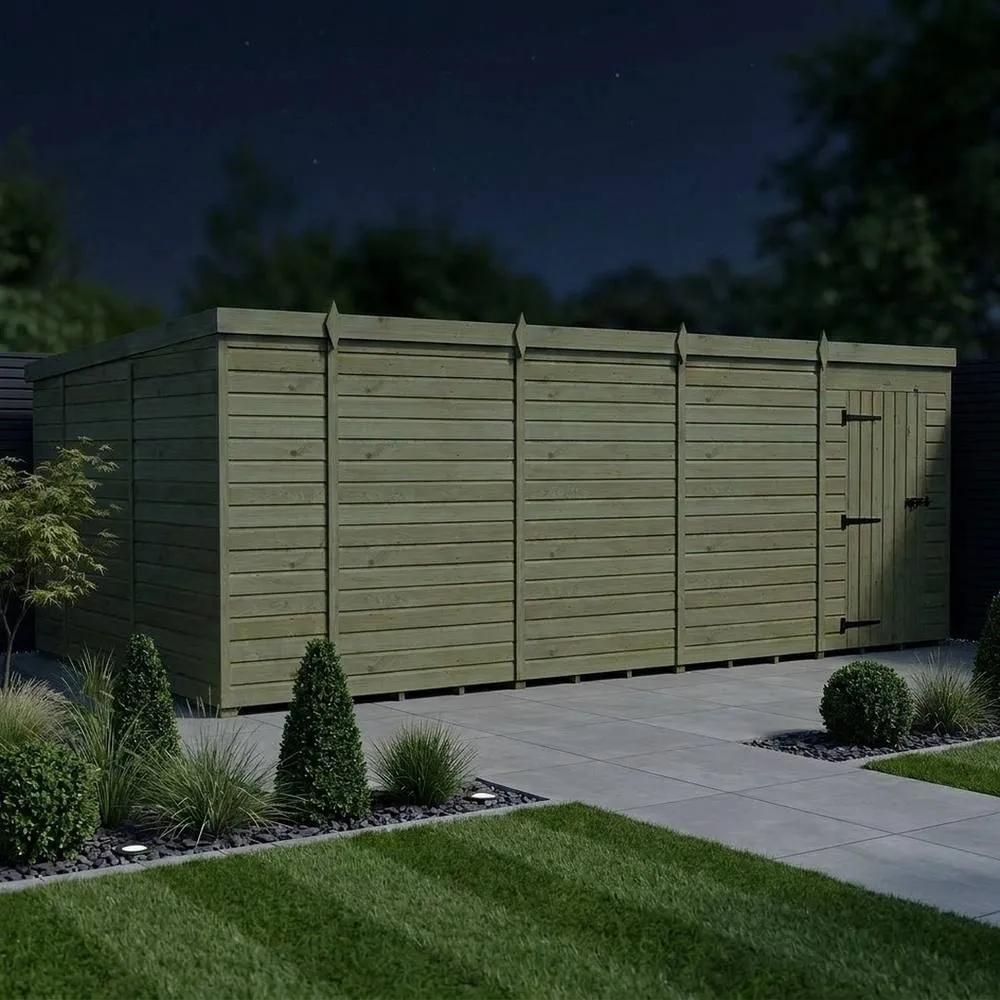 Buttercup Farm 18ft x 10ft Pent Garden Shed Single Door No Windows - Timber in Brown 3