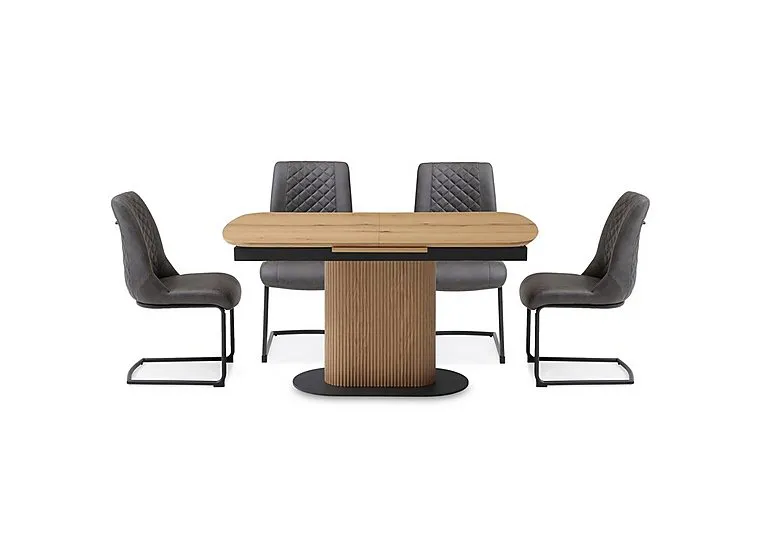 Jayden Pop Up Extending Dining Table and 4 Faux Leather Cantilever Chairs - 140-cm - Dark Grey