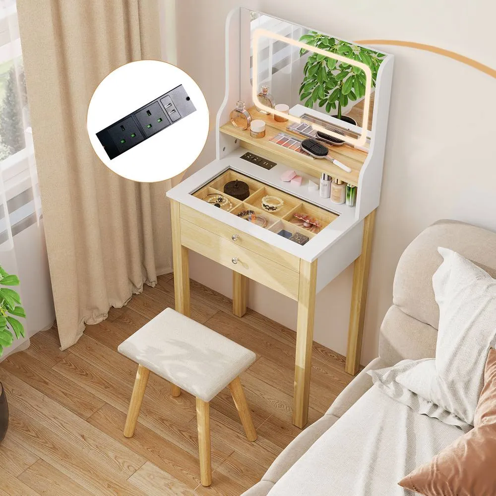 Costway Vanity Desk with Mirror & Lights Small Makeup Table w/3 Light Modes in White 6