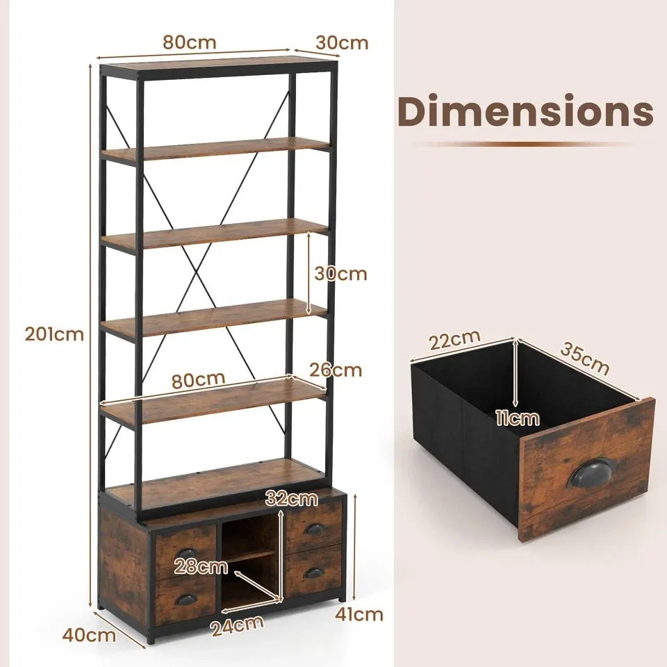 Costway 8-tier Bookshelf Freestanding Bookcase with Storage & Drawers in Brown 2