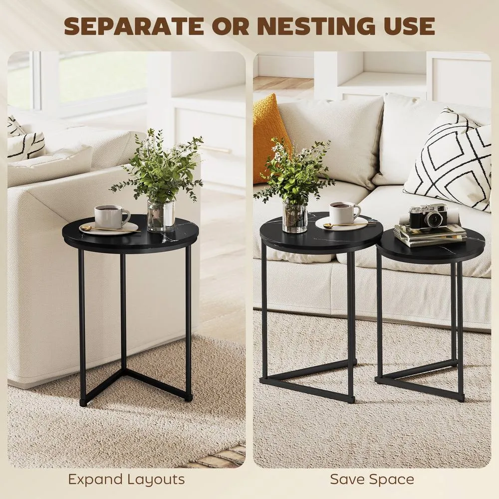 HOMCOM Nesting Coffee Table Set of 2 with Metal Frame, Black Marble Effect 6