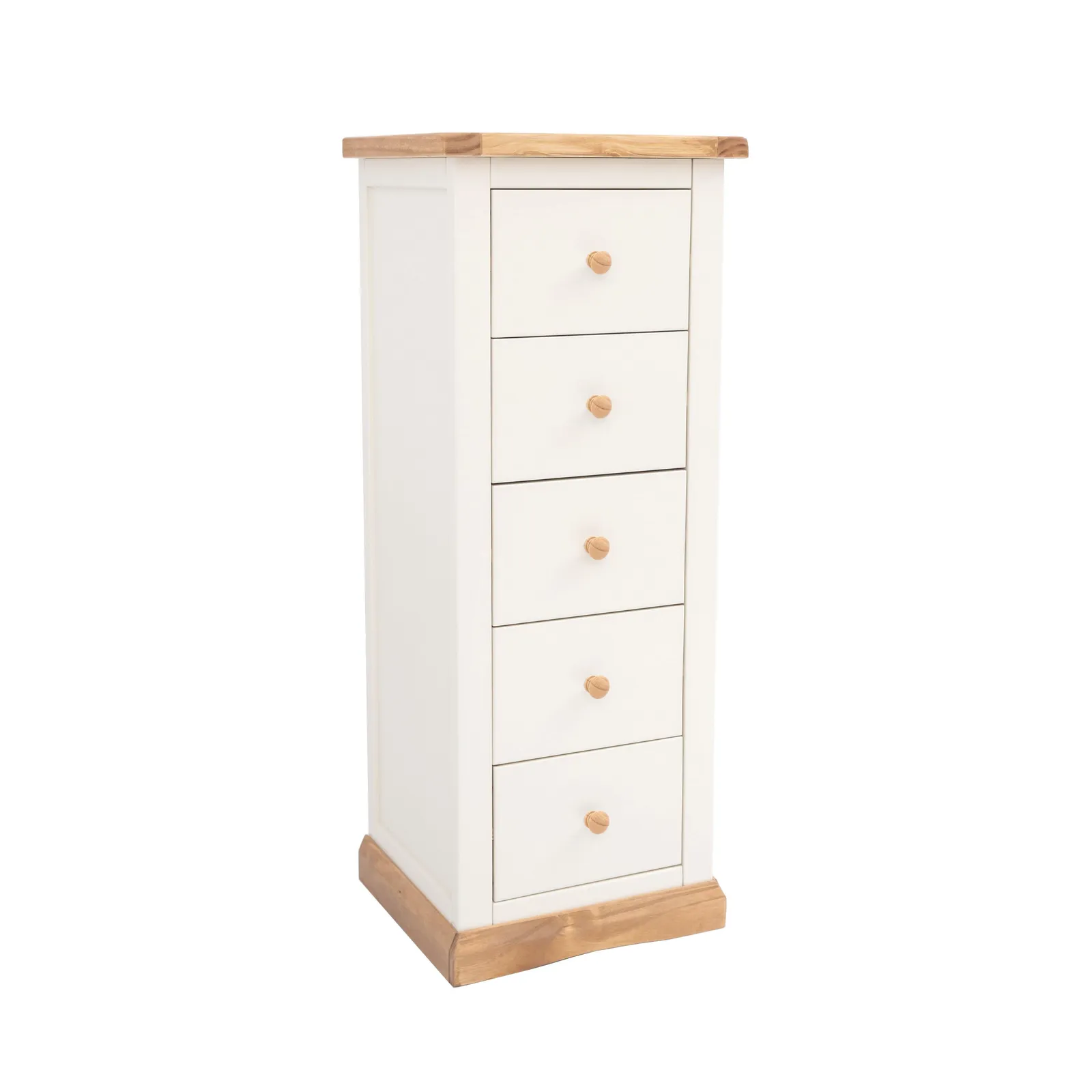Cabinet Bits Trevi 5 Drawer Narrow Chest of Drawers Wood Knob in Off-White 2