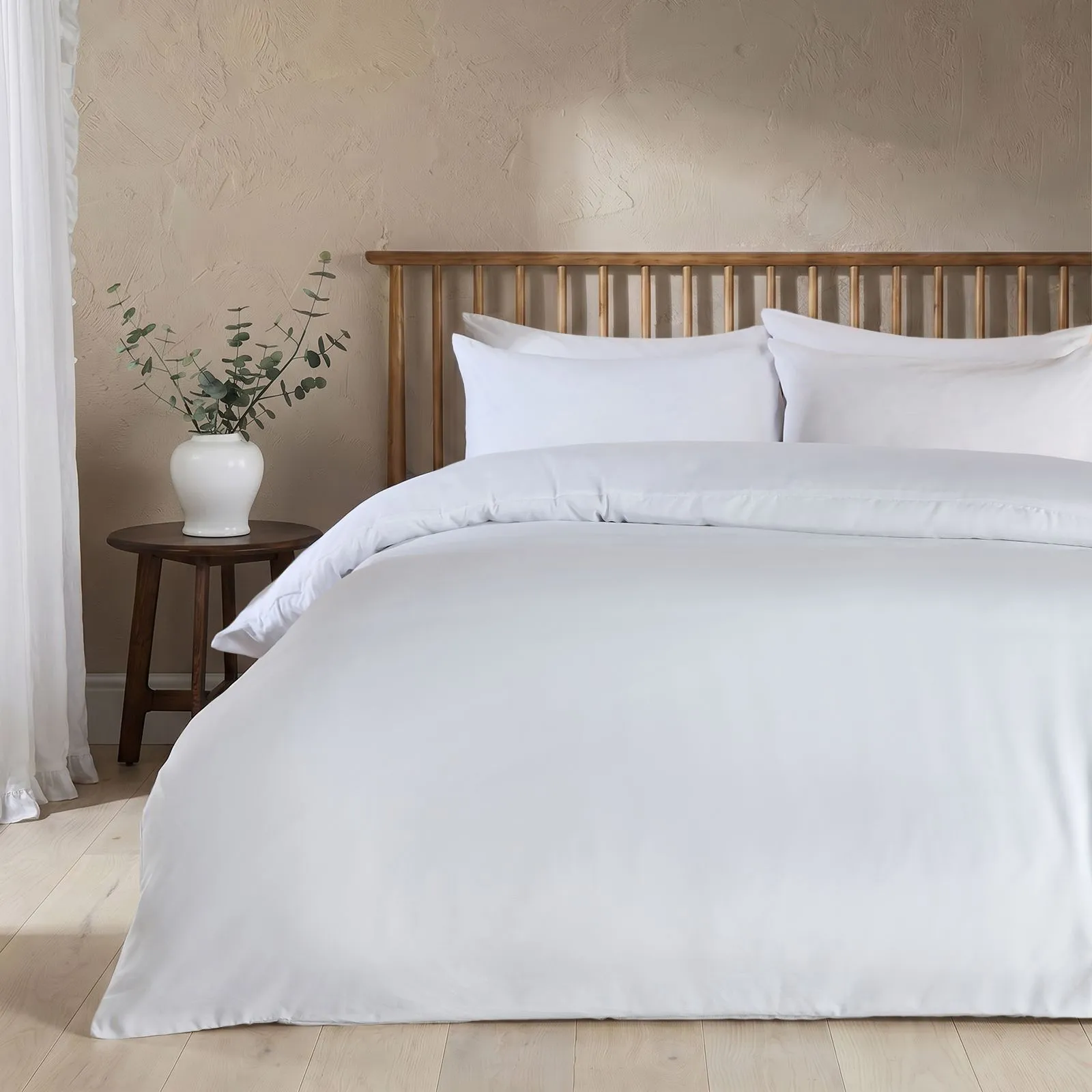OHS Plain Dyed Duvet Cover Cover with Pillowcase Set in White