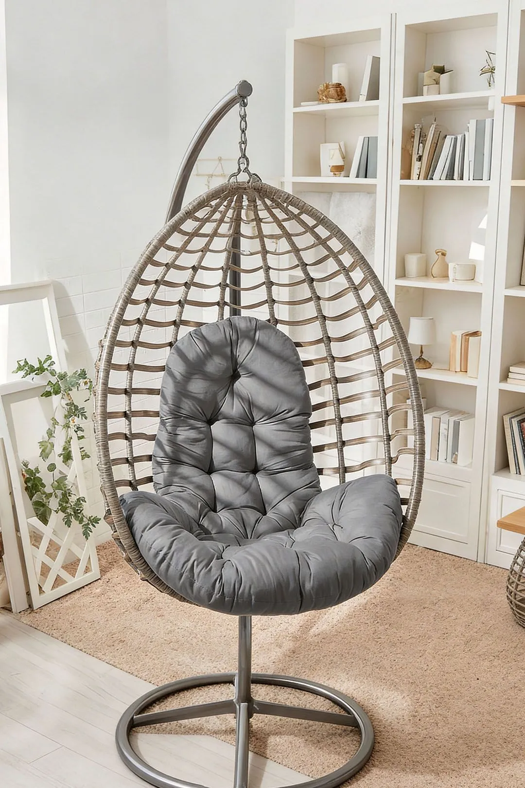 Living and Home 130x95x15cm T-Shaped Garden Cushion for Rattan Swing Chair & Hanging Basket in Grey