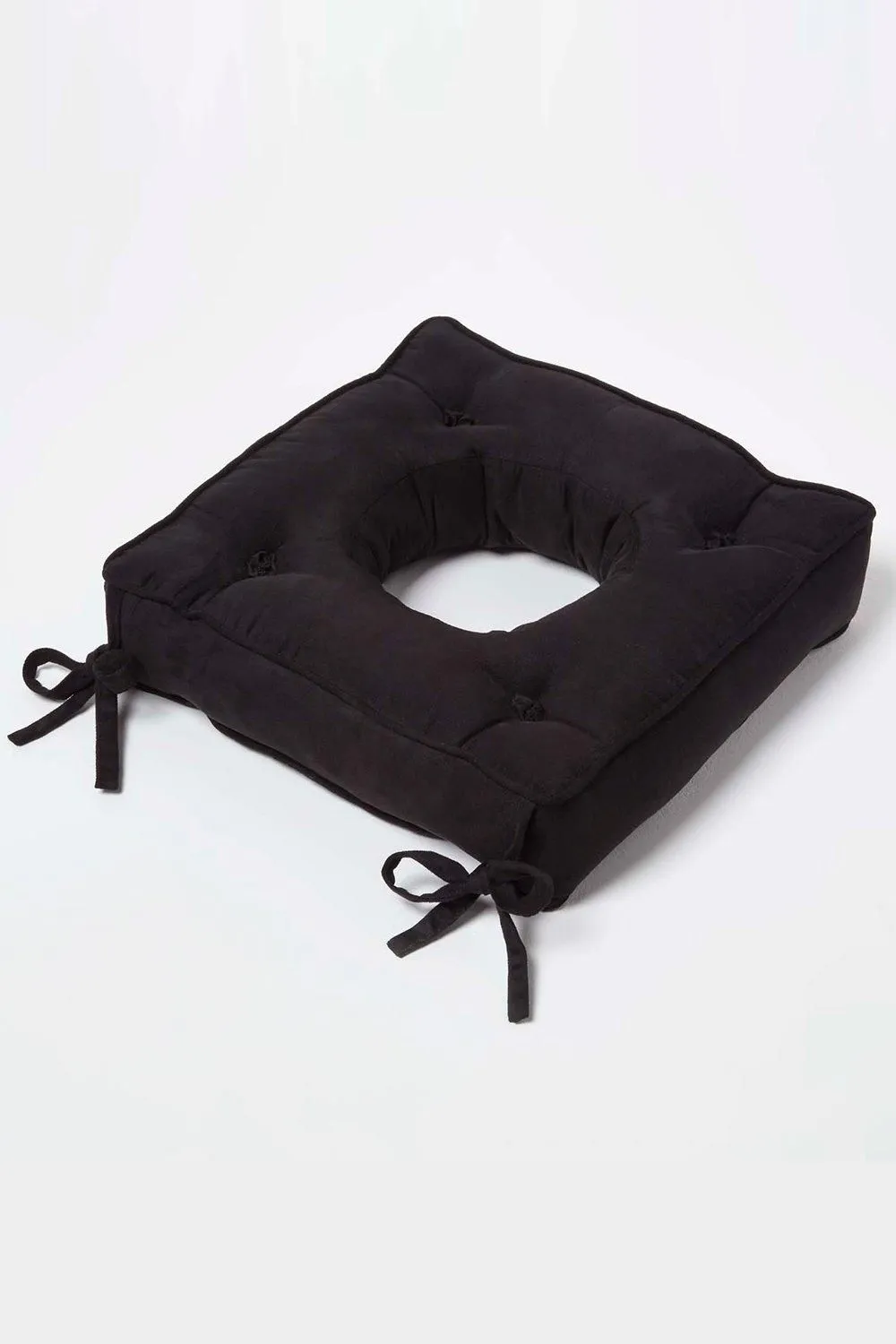 Homescapes Faux Suede Coccyx Cushion with Ties in Black 2