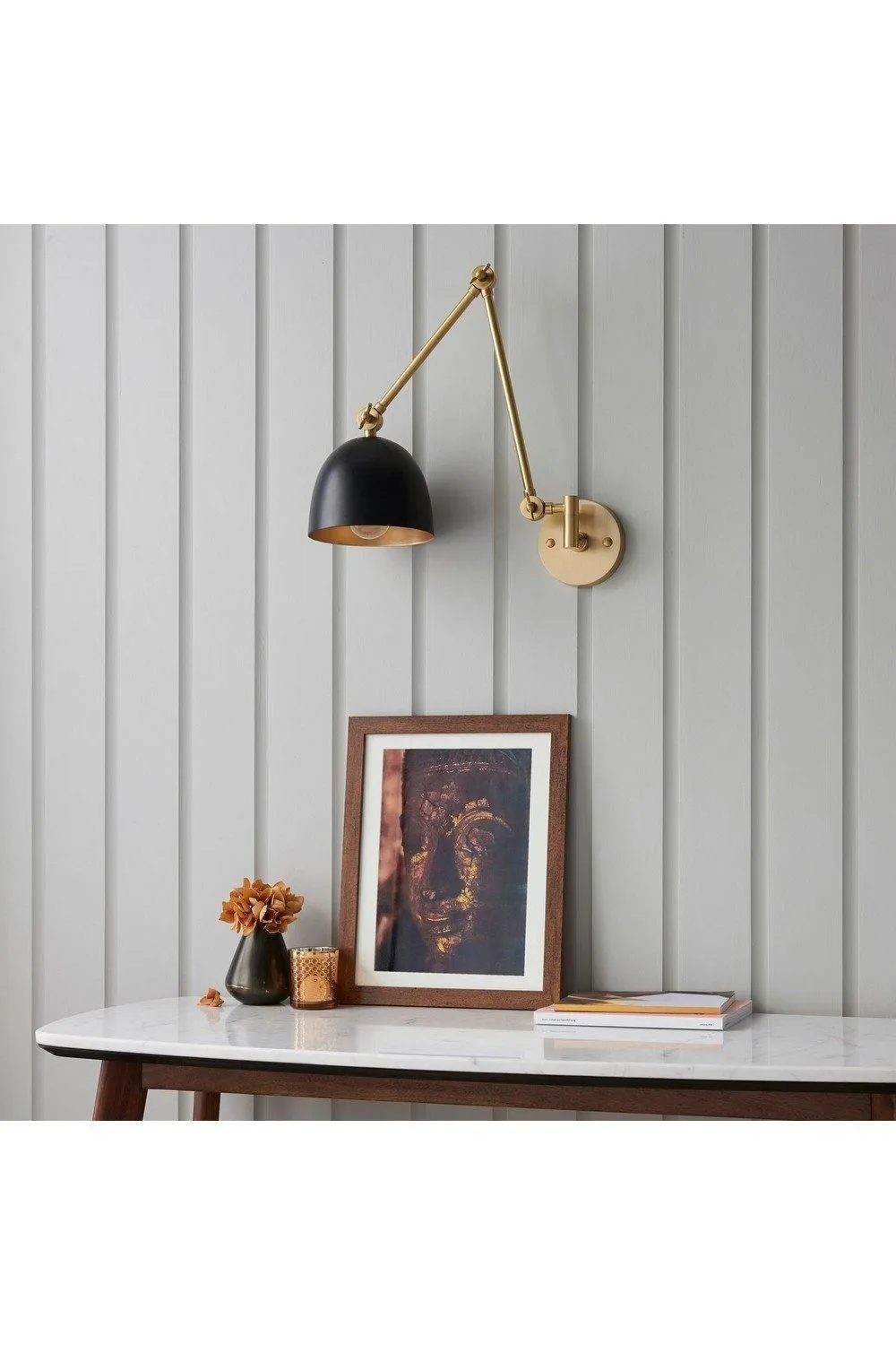 Netlighting Lehal Dome Adjustable Arm Wall Lamp Antique Solid Brass Matt Black in Gold 6