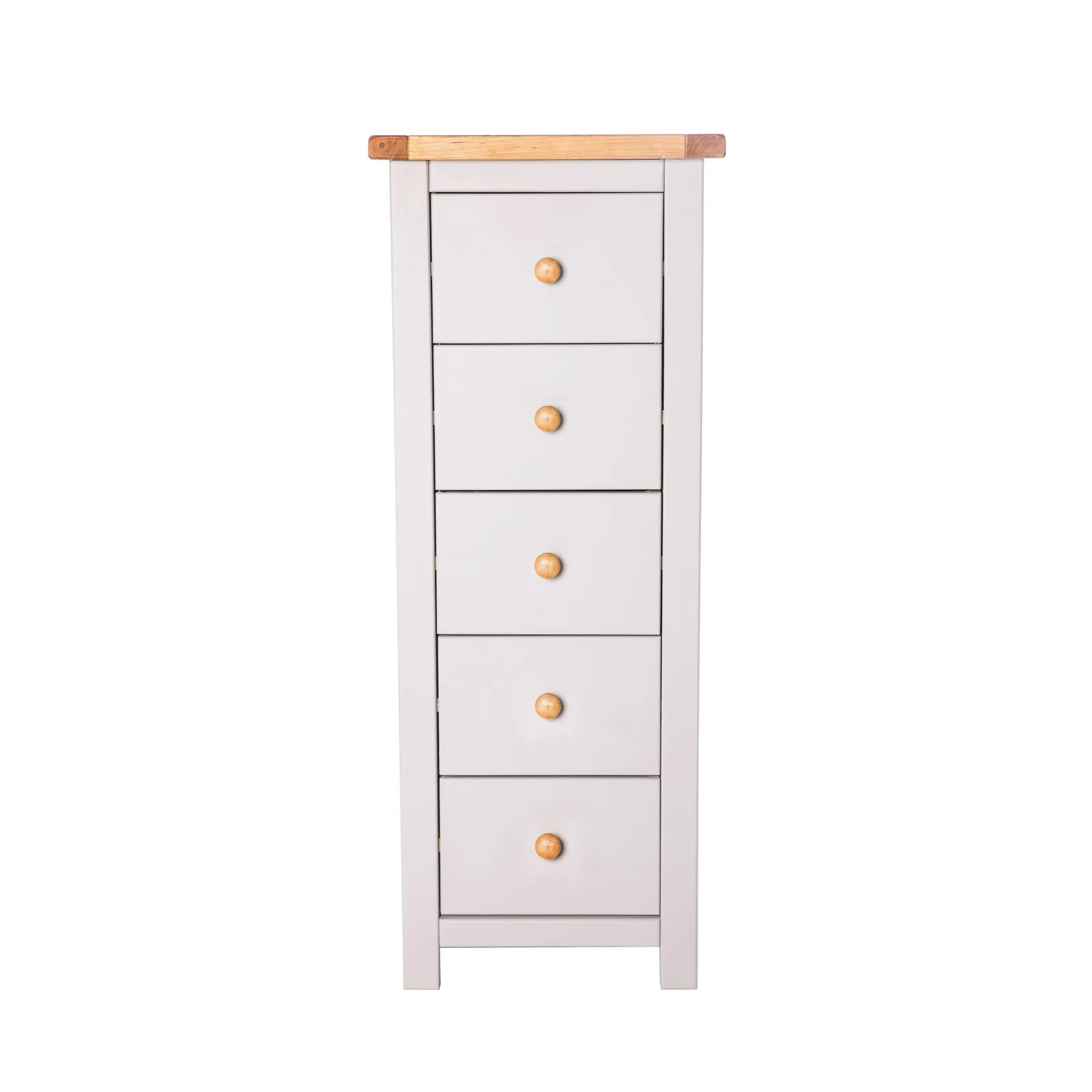 Cabinet Bits Argenta 5 Drawer Narrow Chest of Drawers Wood Knob in Light Grey