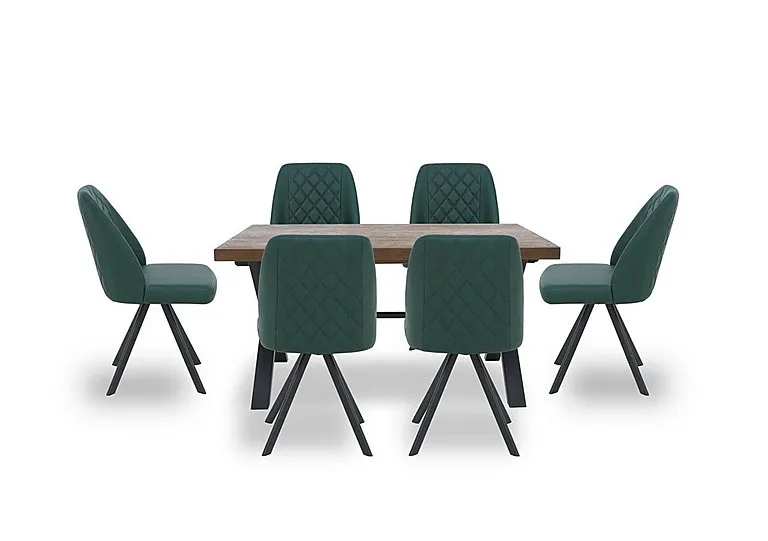 Jupiter Dining Table with X Shaped Legs and 6 Swivel Chairs - 150-cm - Green