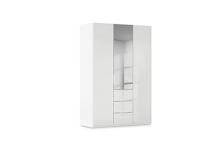 Haven 151cm 3 Door Combi Wardrobe with 2 Glass Doors and 1 Mirror Door - Alpine White