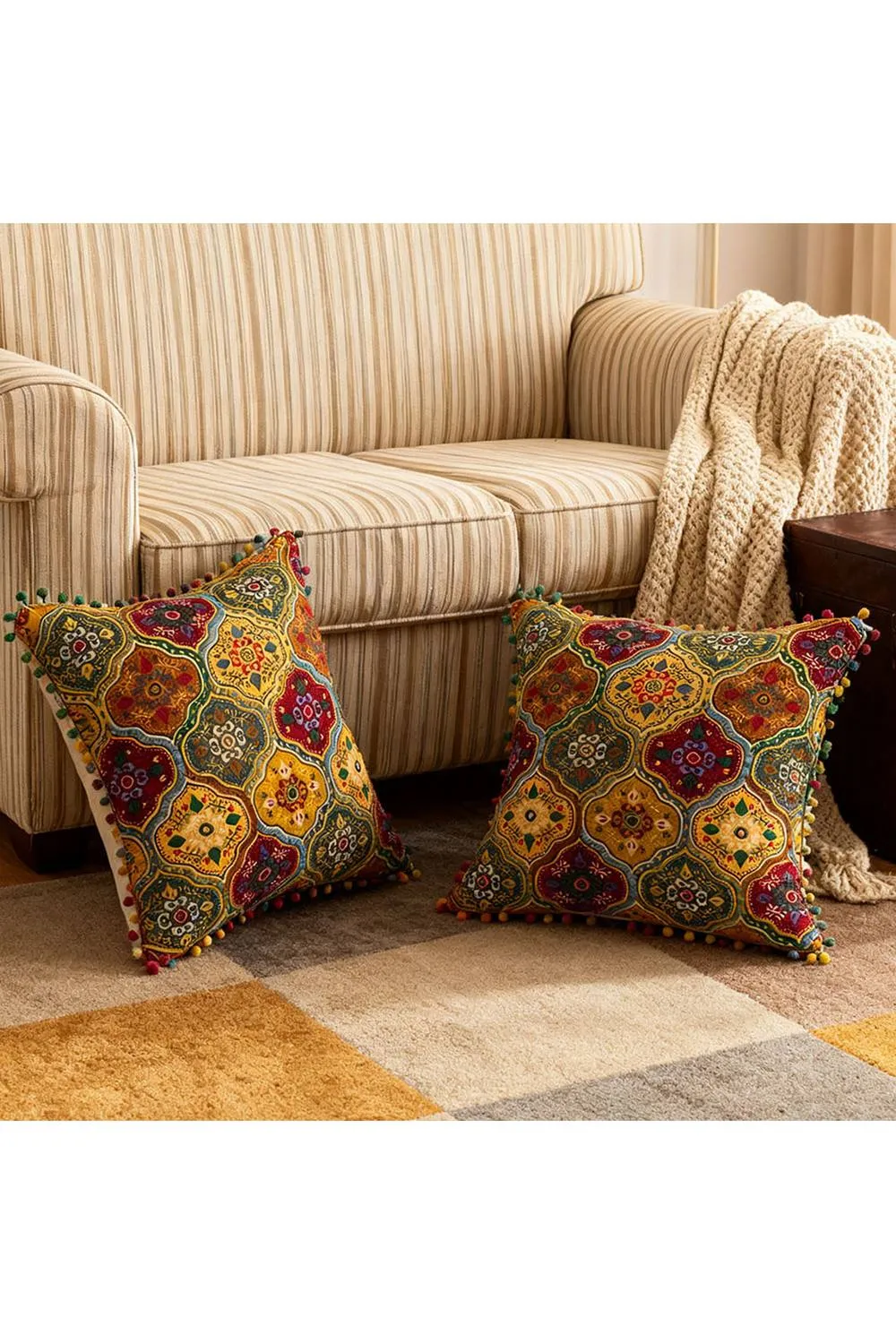 Living and Home Pack of 2 Exotic Pattern Throw Pillows with Inserts