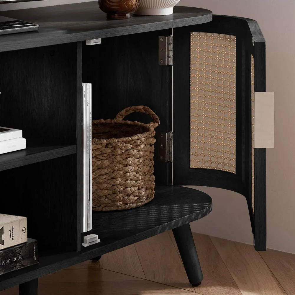 Birlea Rattan TV Entertainment Unit Curved Small Cabinet Sark in Black 4