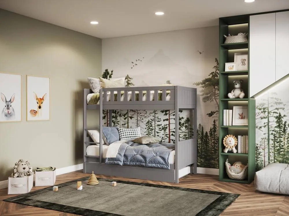 Flair Bea Shorty Wooden Bunk Bed with Trundle in Grey 2