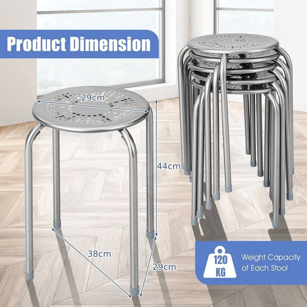 Costway Set of 6 Metal Stacking Stools Round Nesting Bar Stool with X-shape Connection in Grey 2