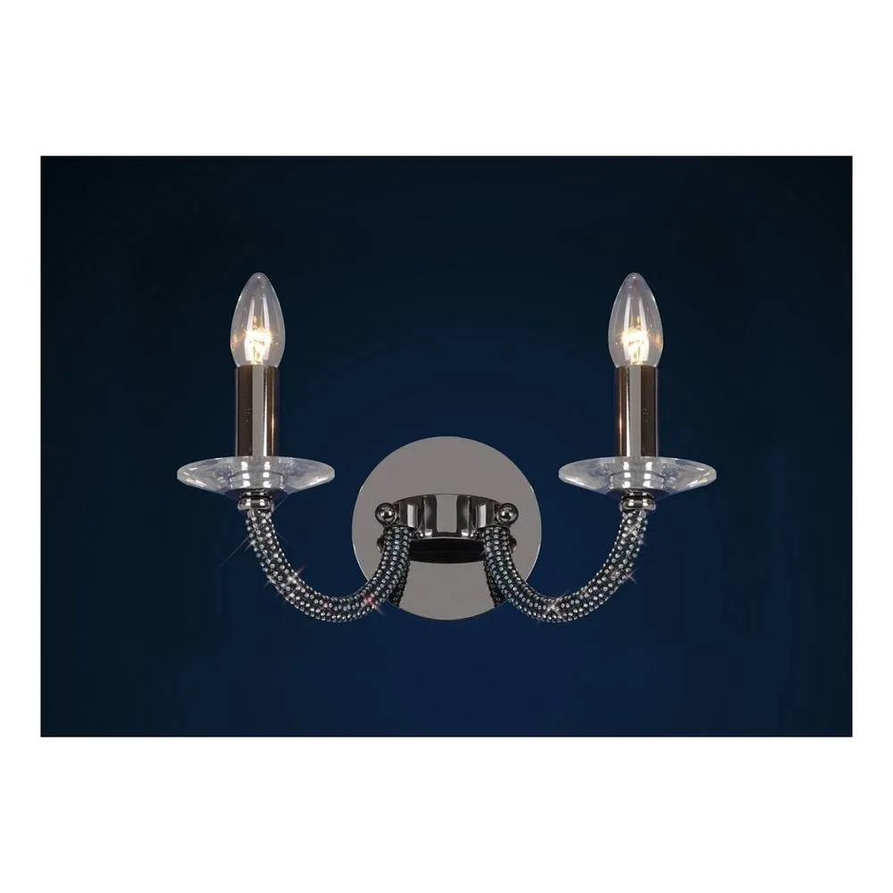Netlighting Elena Wall Lamp Switched 2 Candle Light Black Chrome Crystal 2