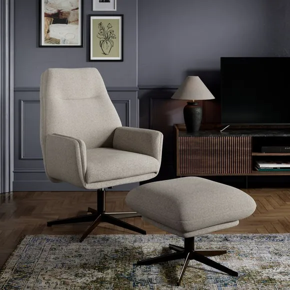 Brook Basketweave Swivel Chair and Footstool