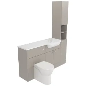 Deccado Benham Soft Suede Right Hand 1500mm Fitted Tower, Vanity & Toilet Pan Unit Combination with Right Hand Basin 2