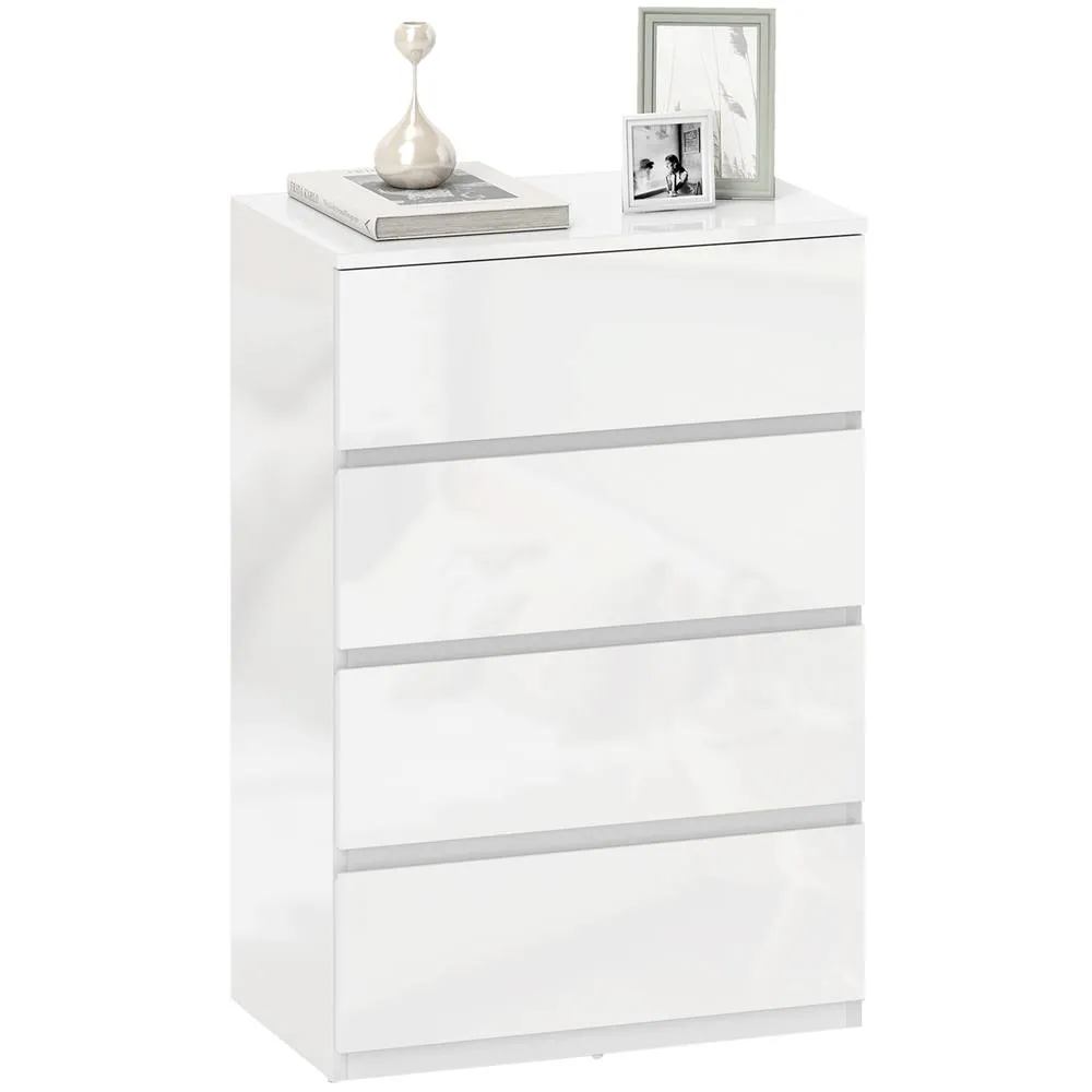 HOMCOM Bedroom Chest of Drawers, High Gloss 4 Drawers Dresser, White 2
