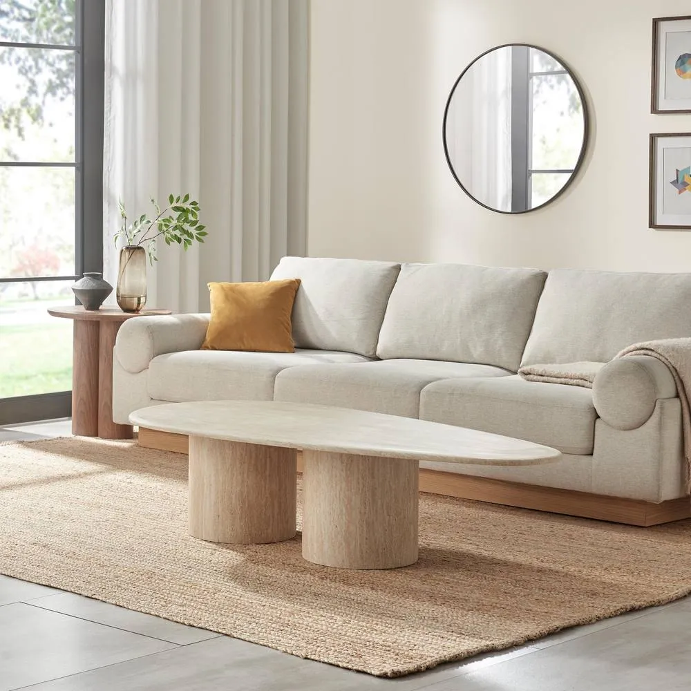 FurnitureboxUK Sutton Beige Travertine Stone Veneer Oval Coffee Table 3