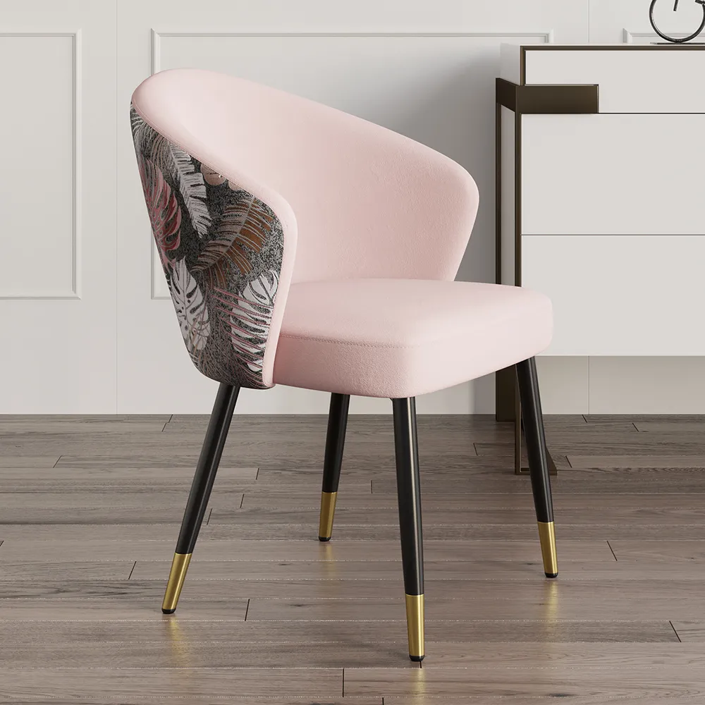 Modern Velvet Dining Chairs Upholstered Pink Dining Room Chairs with Arm