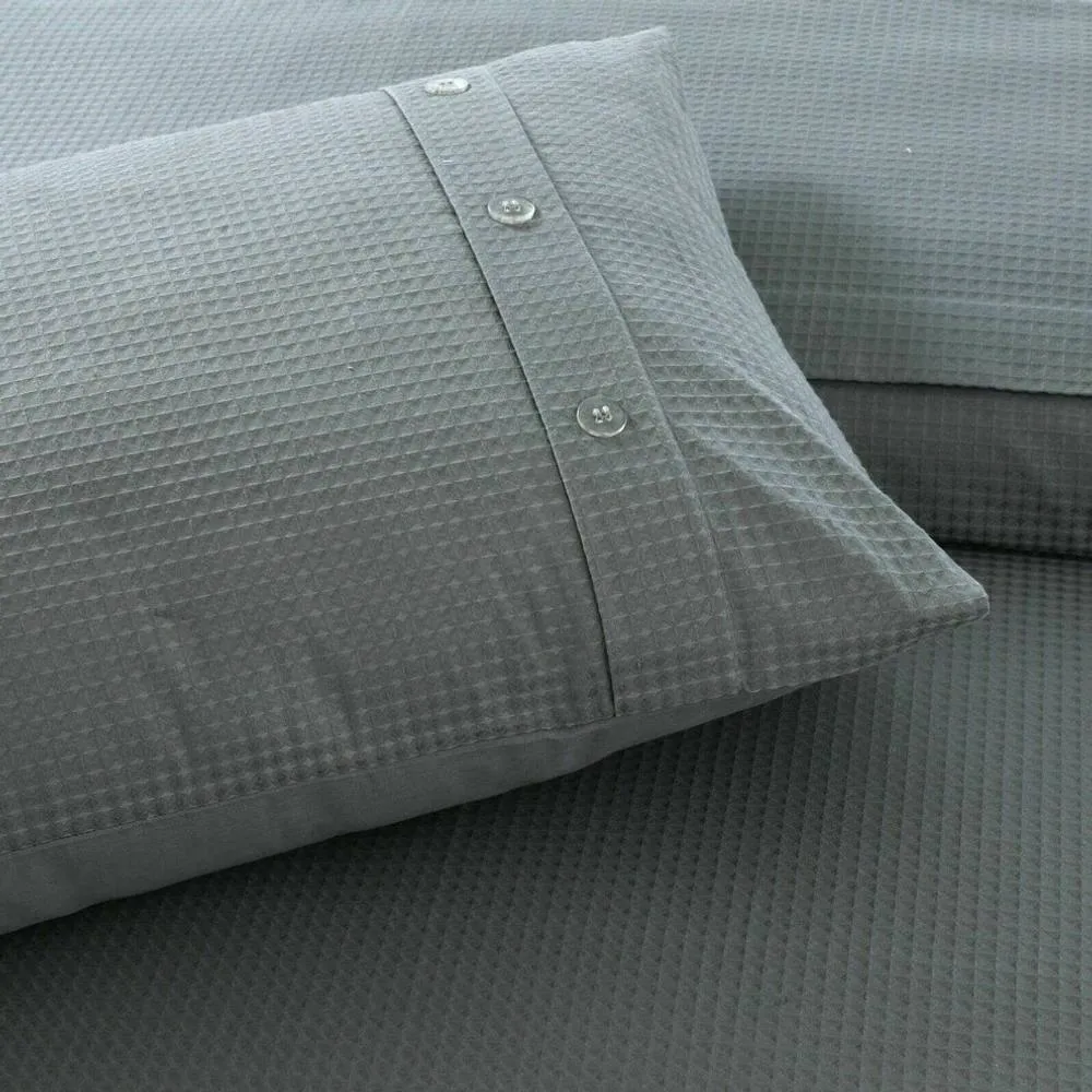 Smart Living Super Soft Classy Waffle Super Soft Duvet Cover With Pillowcases in Grey 2