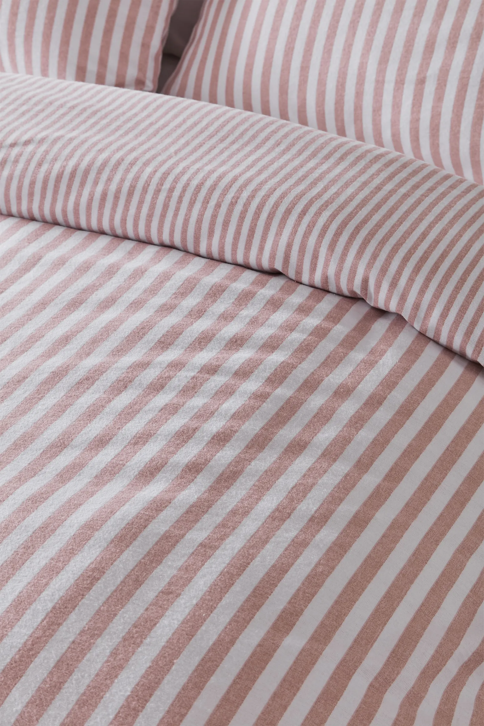 Catherine Lansfield Brushed Stripe 100% Cotton Duvet Cover Set in Pink 4