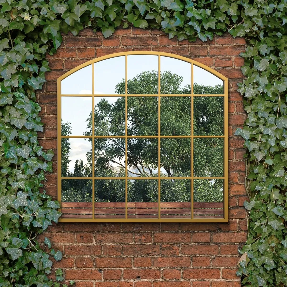 MirrorOutlet Gold Framed Arched Window Garden Mirror 39"x39" 100x100CM 6