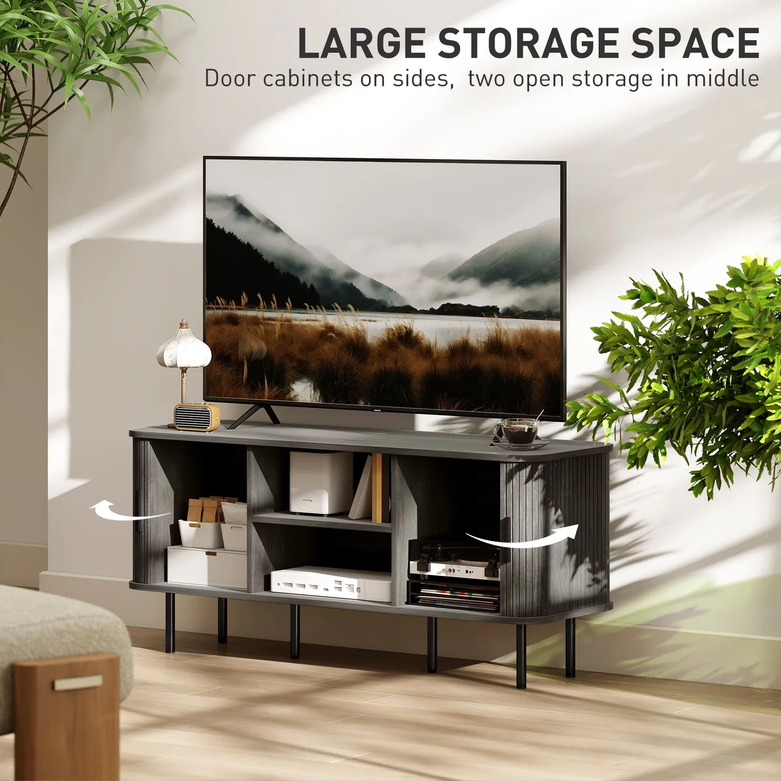 HOMCOM TV Unit for Living Room, TV Stand in Grey 6