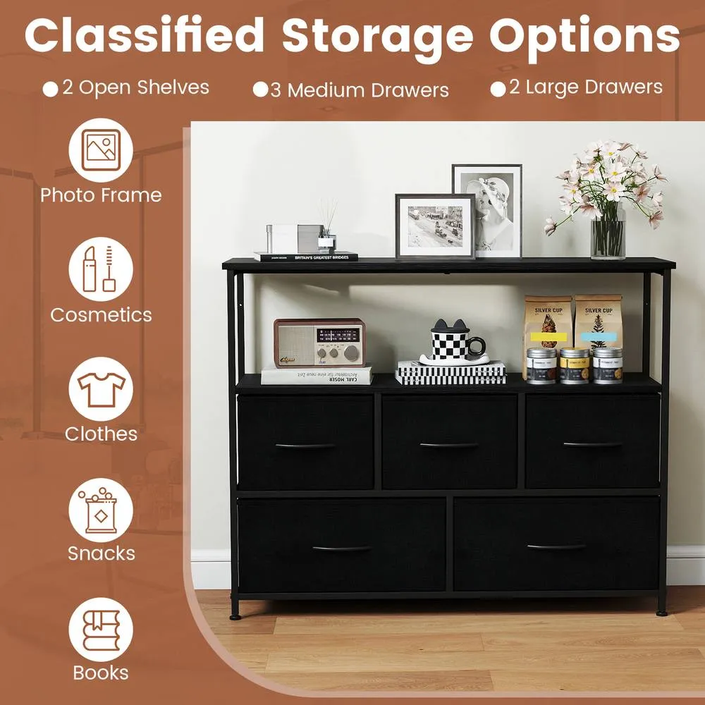 Costway Dresser for Bedroom Storage Dresser with 5 Drawers Black 3