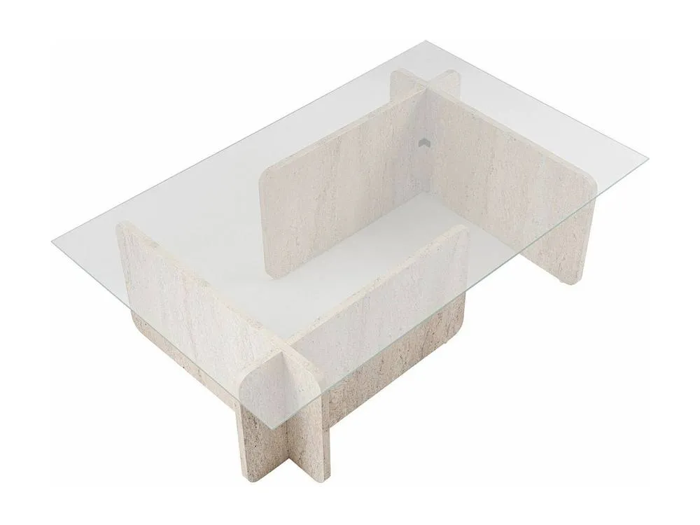 Vente-unique Tempered Glass Coffee Table - Beige Travertine Effect & Clear - AZRA 4