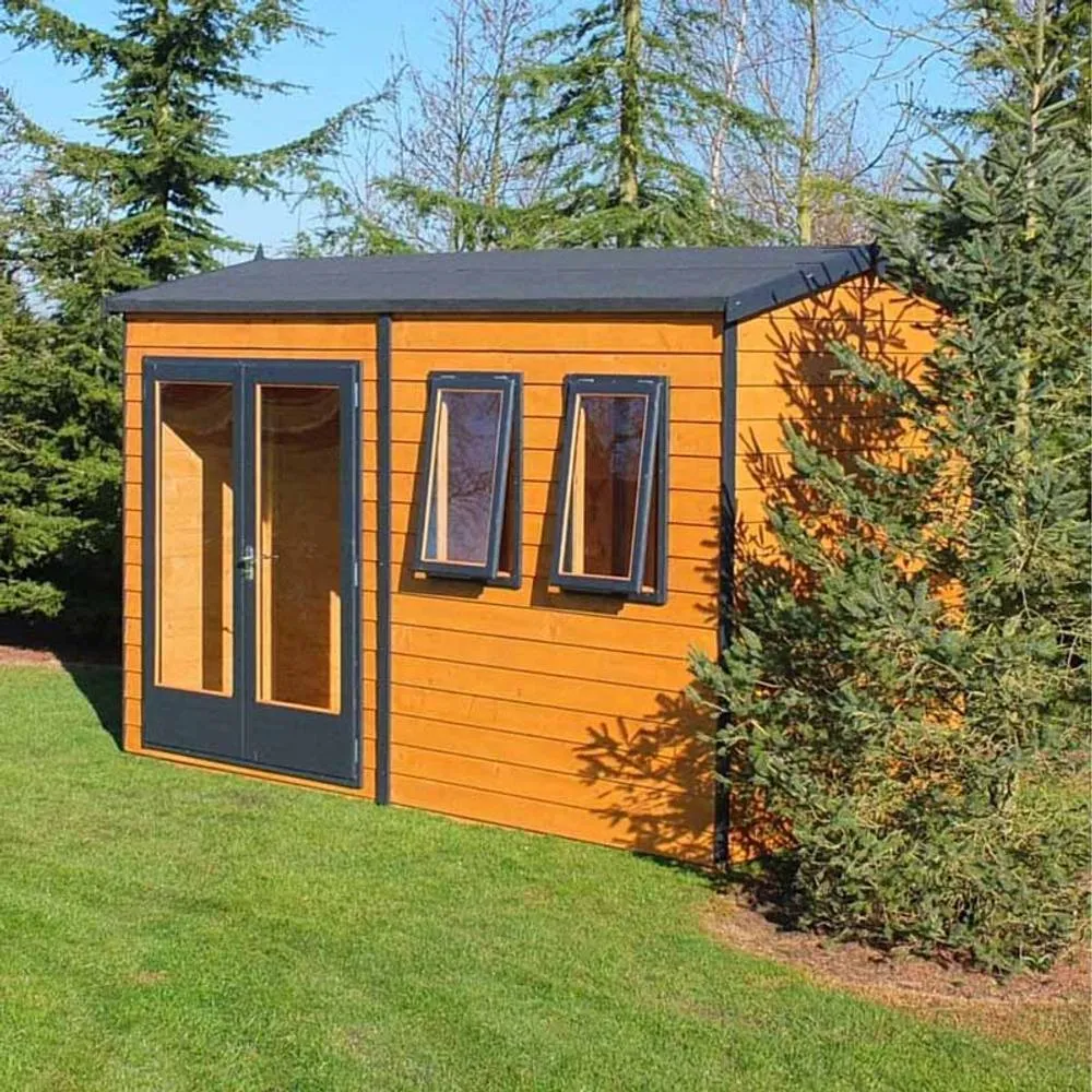 Shires Shire 12x12 ft Double Door with Two Opening Windows Garden Summerhouse in Brown 2